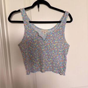 Billabong Light Blue Floral Ribbed Tank